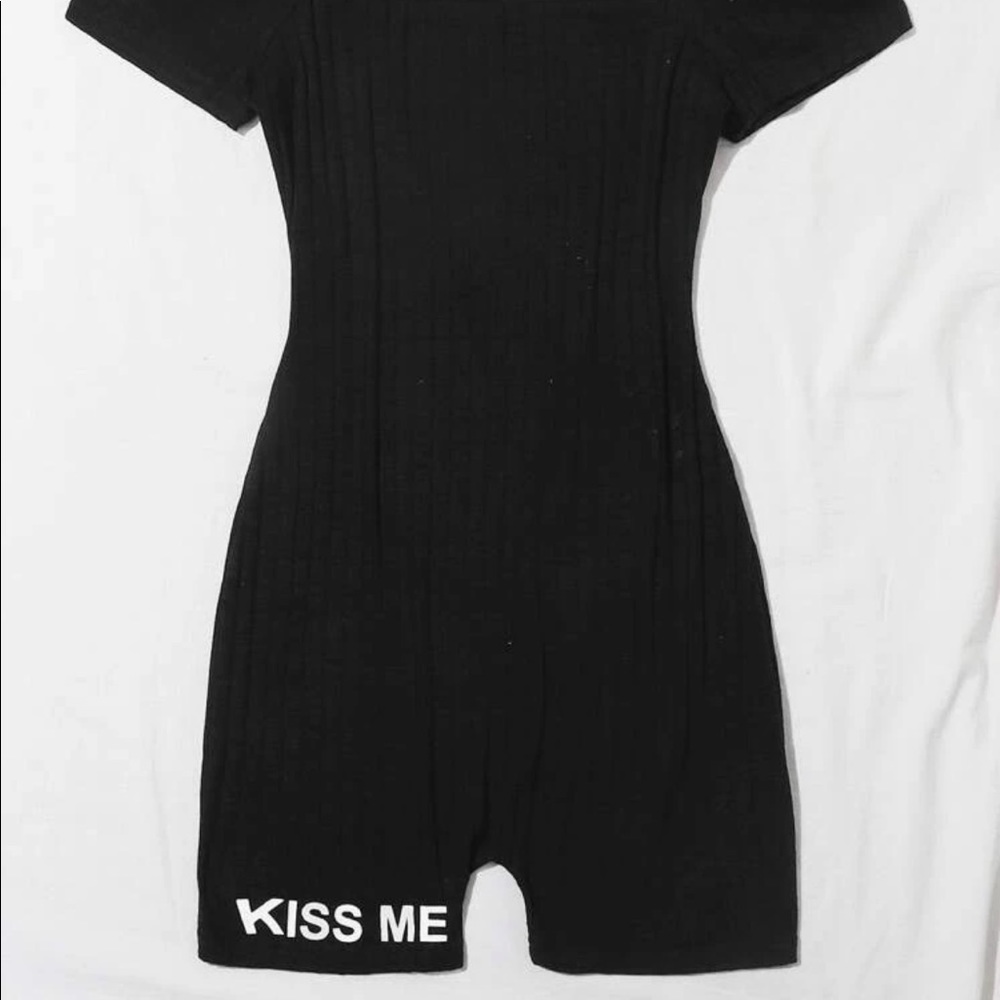 Rob knit slogan unitard romper